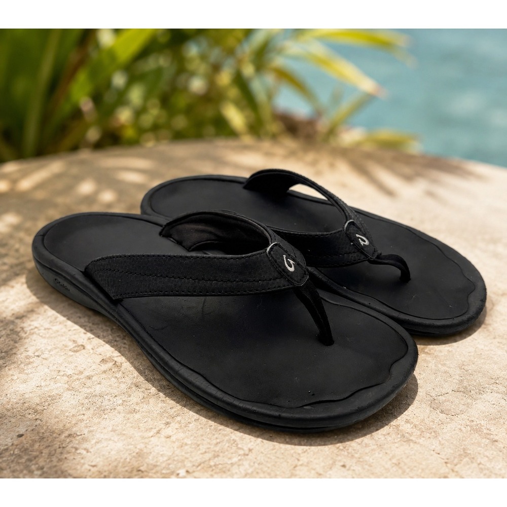 OluKai Ohana Womens Black Water Friendly Flip Flop Sandals Size 8 20110-4040
